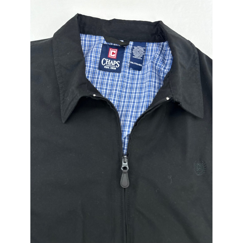 Chaps Mens XXL Black Harrington Jacket Full Zip Plaid Lined Lightweight Coat